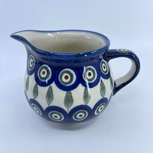 vintage boleslawiec polish pottery creamer "peacock" pattern handcrafted